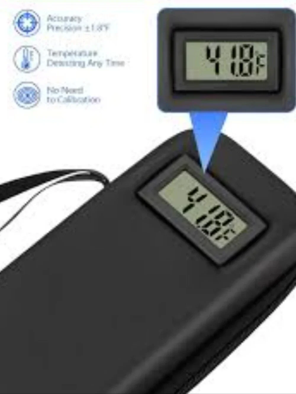 Black Hard Shell Electronics Travel Case with Built-In Thermometer